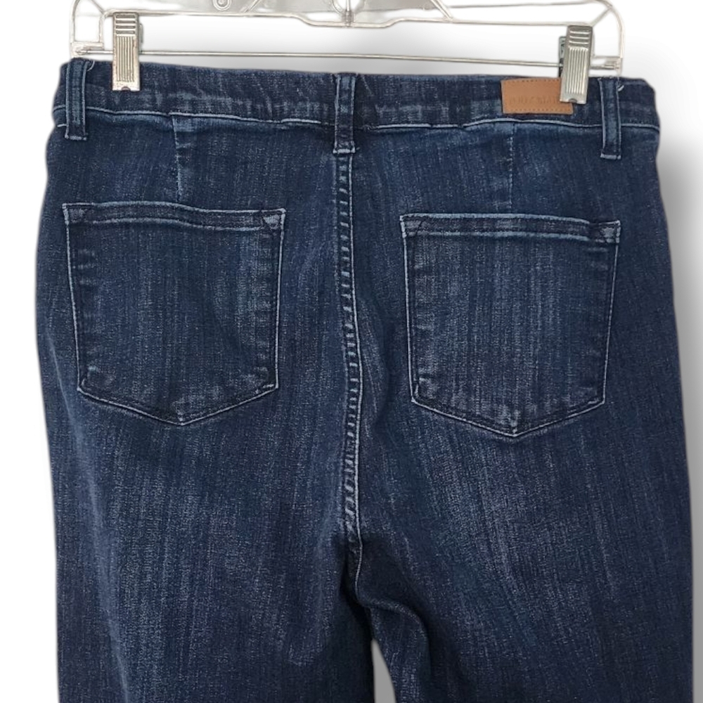 Judy Blue dark blue wash raw hem super stretch pull on super flare jeans 9/29 - Picture 4 of 13